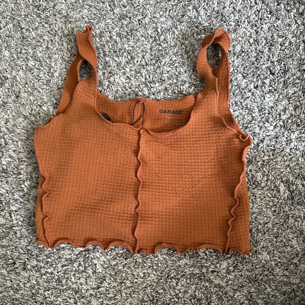 Garage Brown Ribbed Sleeveless Crop Tank Top